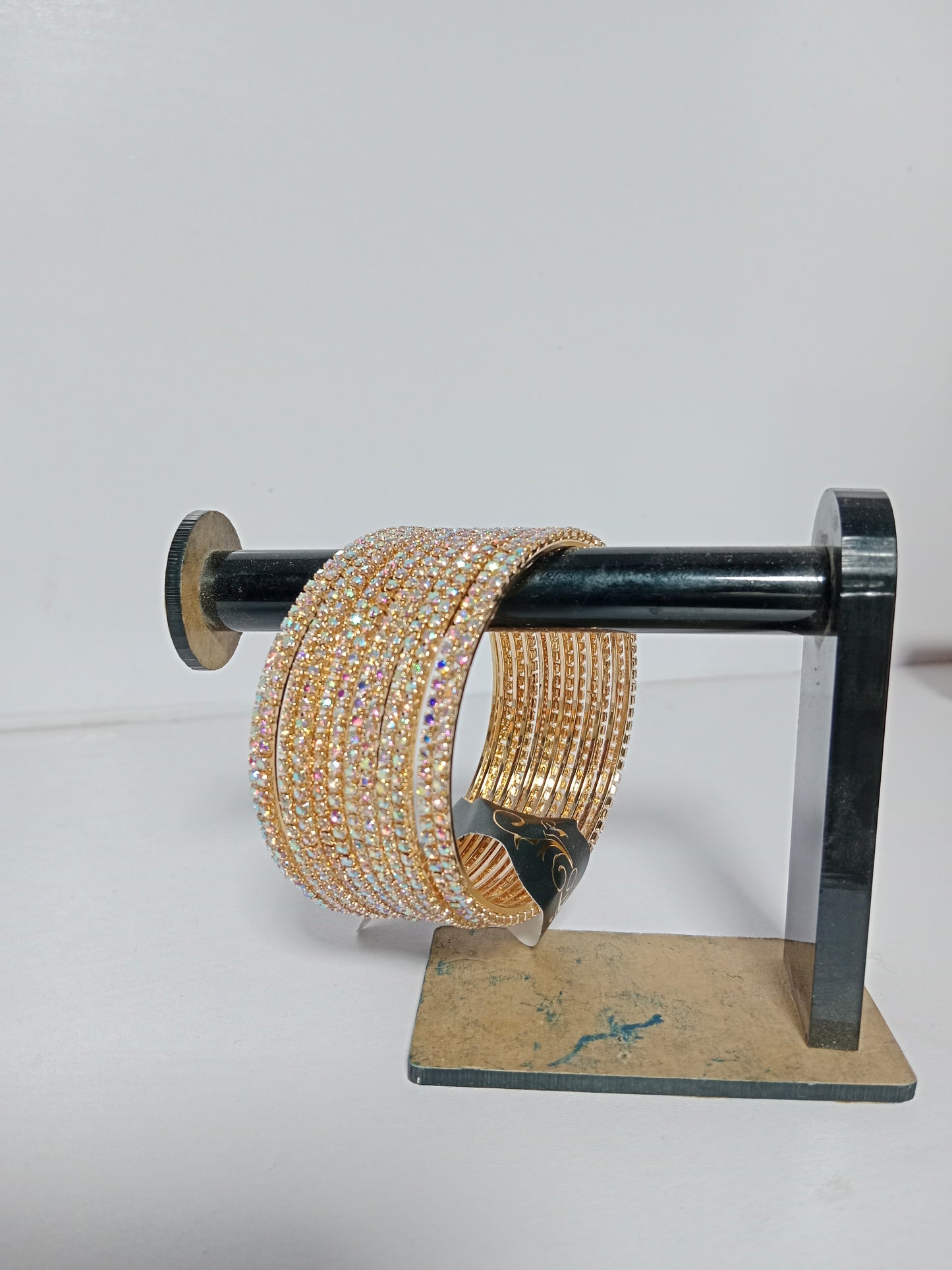 Gold-polish multi stone Bangles