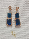 Elegant Gold-polish Blue Stone Drop Earrings