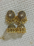 Golden Traditional Jhumka Earrings with Stone Studded Design