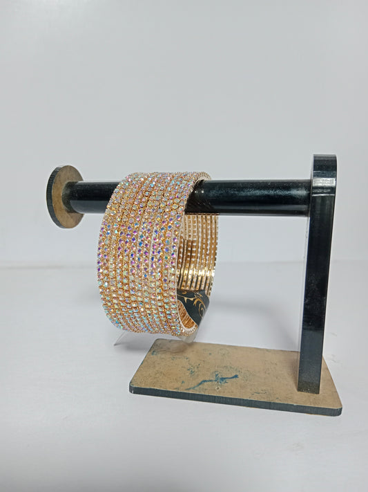Gold-polish multi stone Bangles