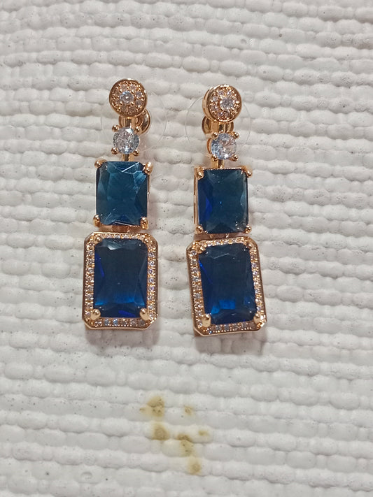 Elegant Gold-polish Blue Stone Drop Earrings