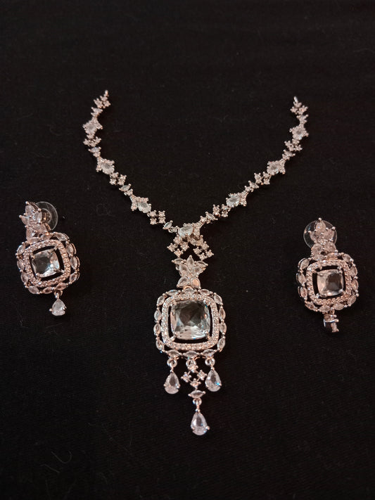 Silver-Tone Crystal Jewelry Set – Necklace & Earrings